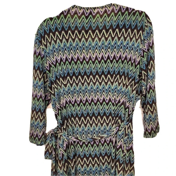 Soho Apparel LTD Wrap Dress Womens Chevron Sz 10 Blue Green Brown Fall Midi - Picture 4 of 5